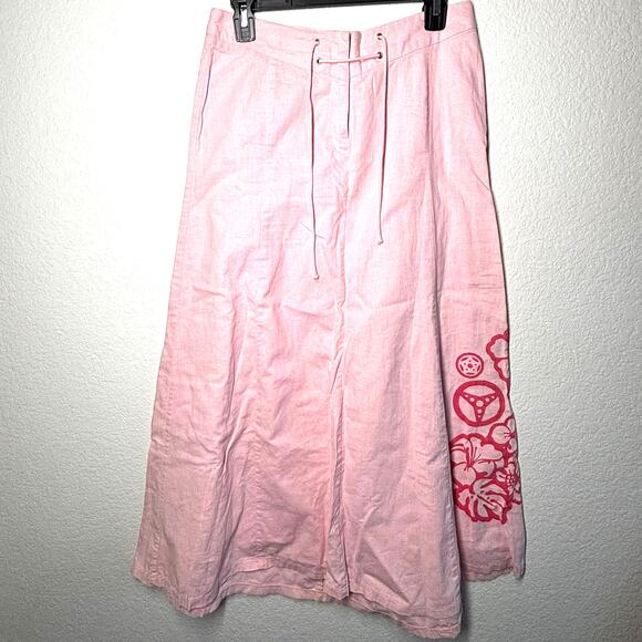 Gsus Sindustries Dresses & Skirts - Vintage Y2K 2000's XS Midi Flare Baby Pink Lace up waist Coastal Grandmother